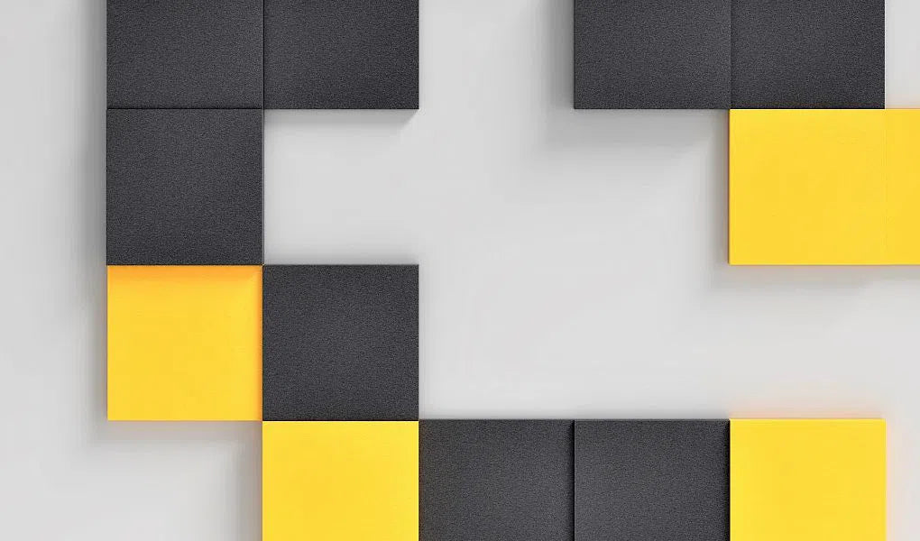 PIXEL M Soft Acoustic Wall Panels grey and yellow composition DecorMania UK
